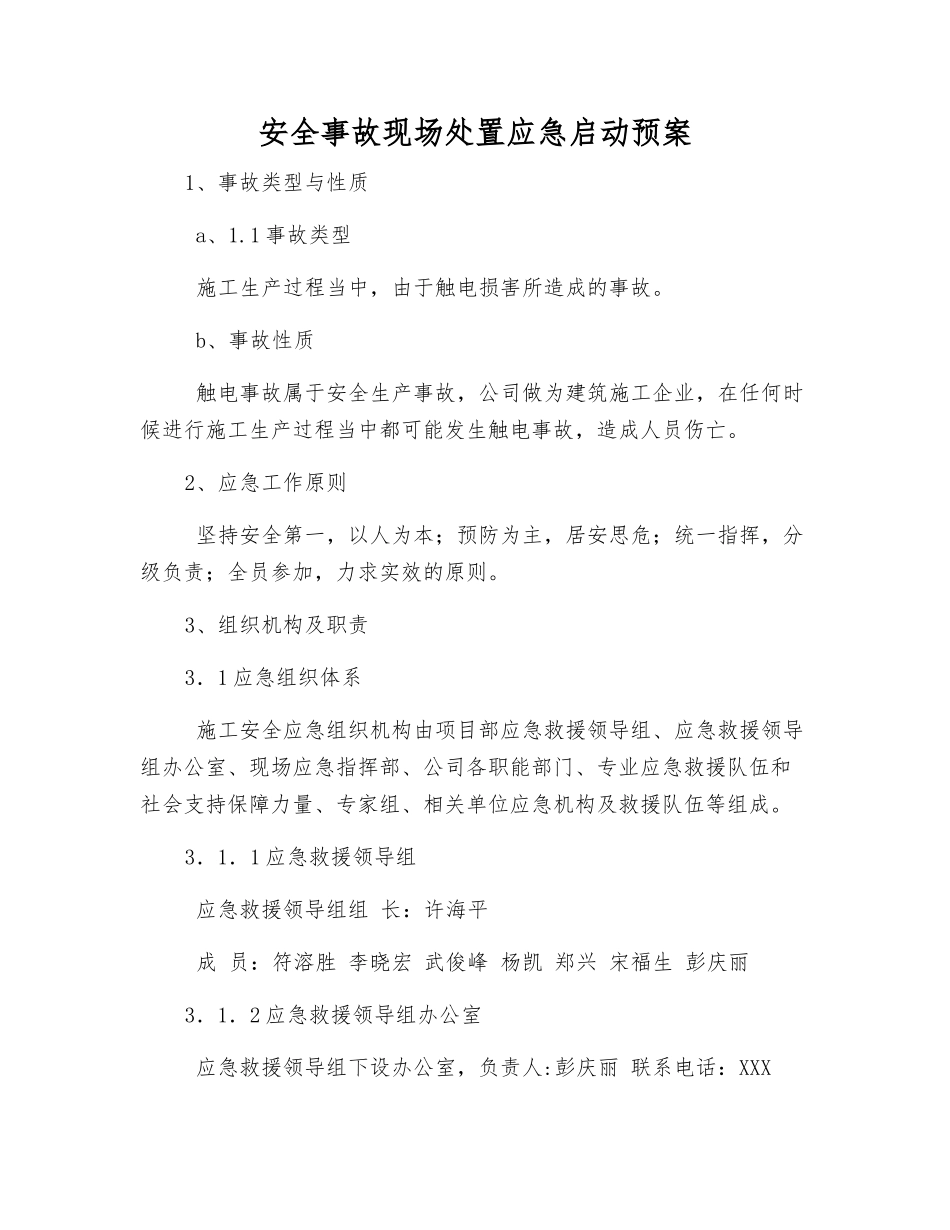 安全事故现场处置应急启动预案_第2页