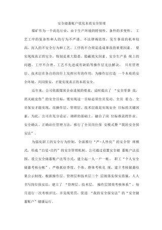 安全储蓄账户优化本质安全管理