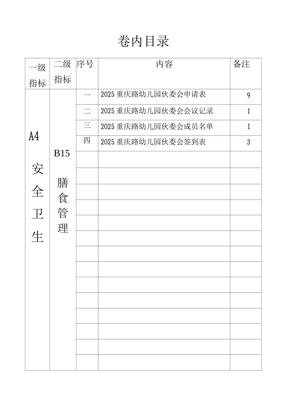 安全卫生档案之卷内目录_第1页