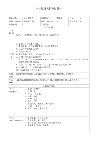 安全巡逻员职务说明书