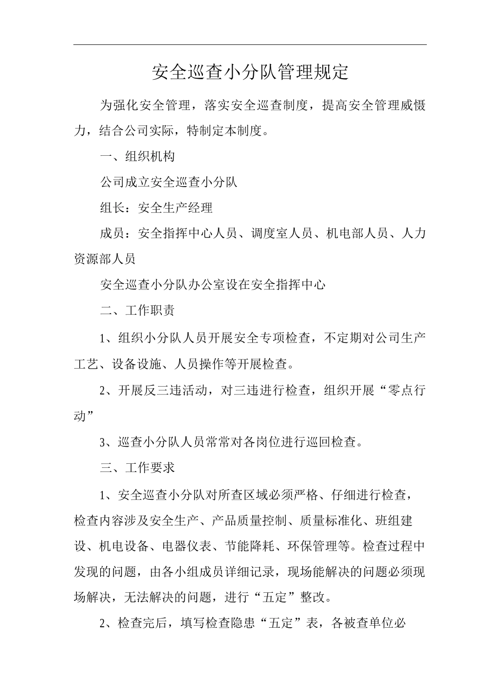安全巡查小分队管理规定_第1页