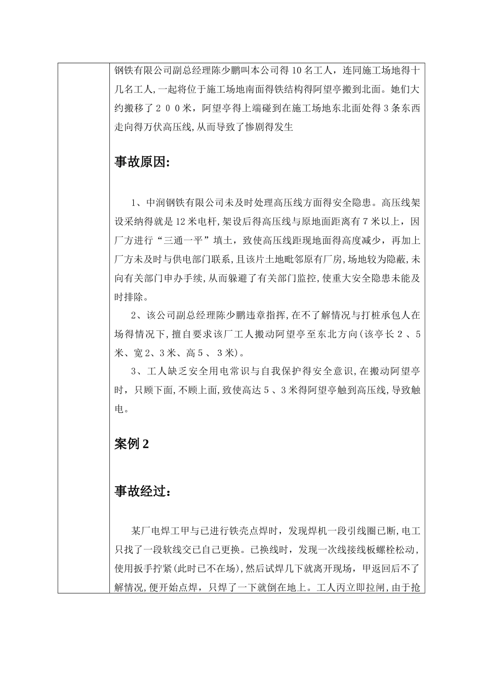 安全教育培训记录表之典型事故案例分析_第2页