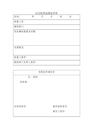 安全检查违规处罚单