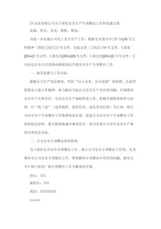 安全生产专项整治工作的实施方案