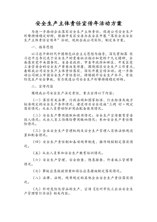 安全生产主体责任宣传年活动方案