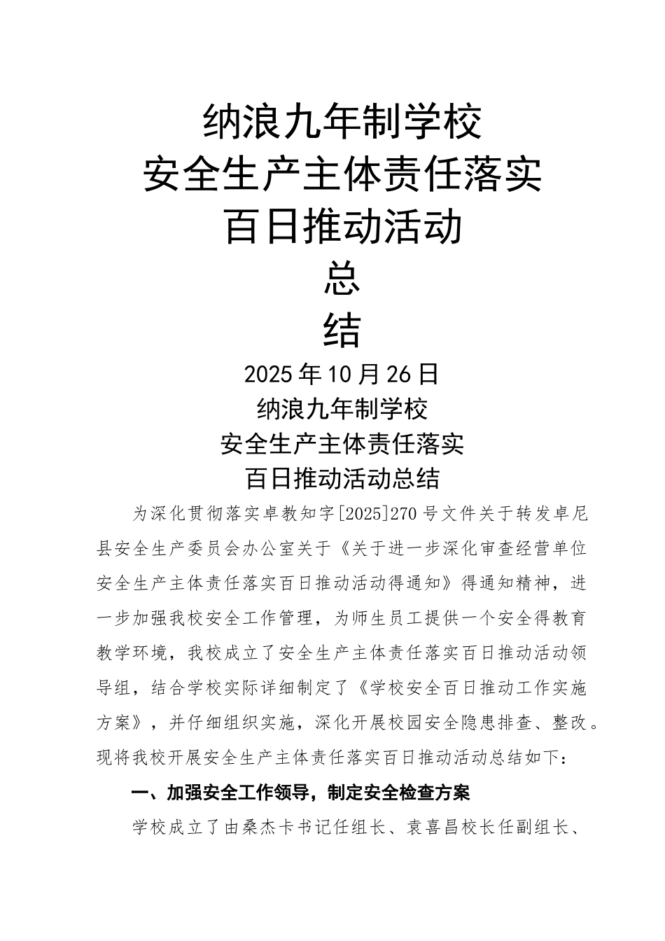 安全生产主体责任落实百日活动推进总结_第1页