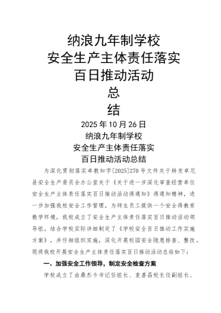 安全生产主体责任落实百日活动推进总结