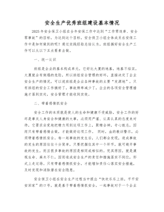 安全生产优秀班组建设基本情况