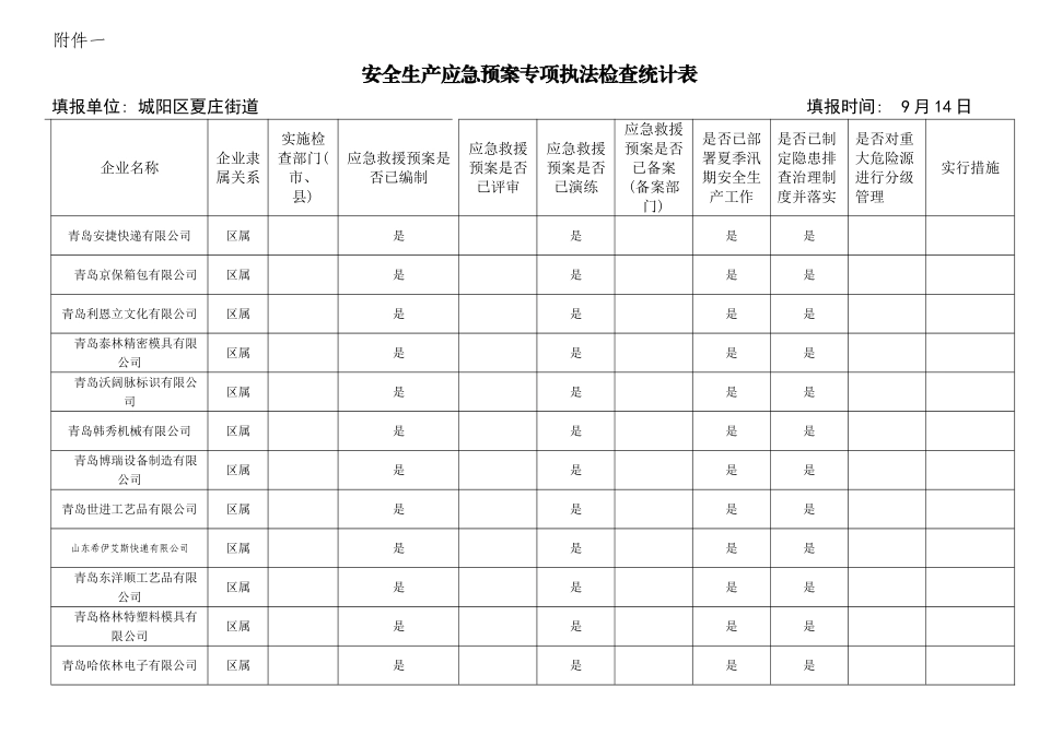 安全生产应急预案专项执法检查统计表模板_第2页