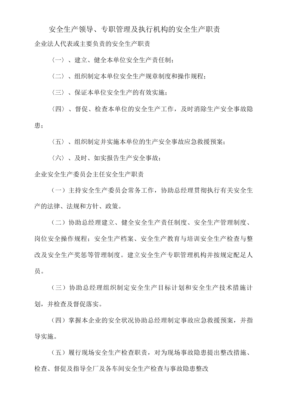 安全生产领导、专职管理及执行机构的安全生产职责_第1页