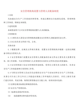 安全管理机构设置与管理人员配备制度