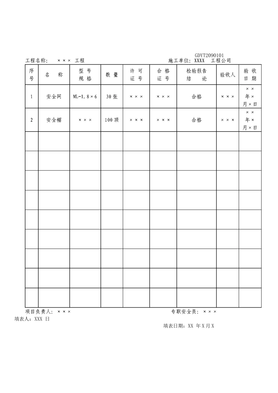 安全防护用具进场查验登记表_第1页