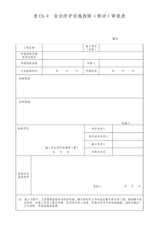 安全防护设施拆除审批表