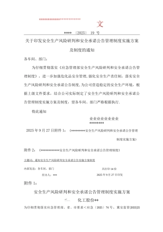 安全风险研判及承诺公告管理制度实施计划方案和制度全