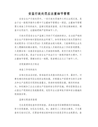 安监行政处罚应注重细节管理