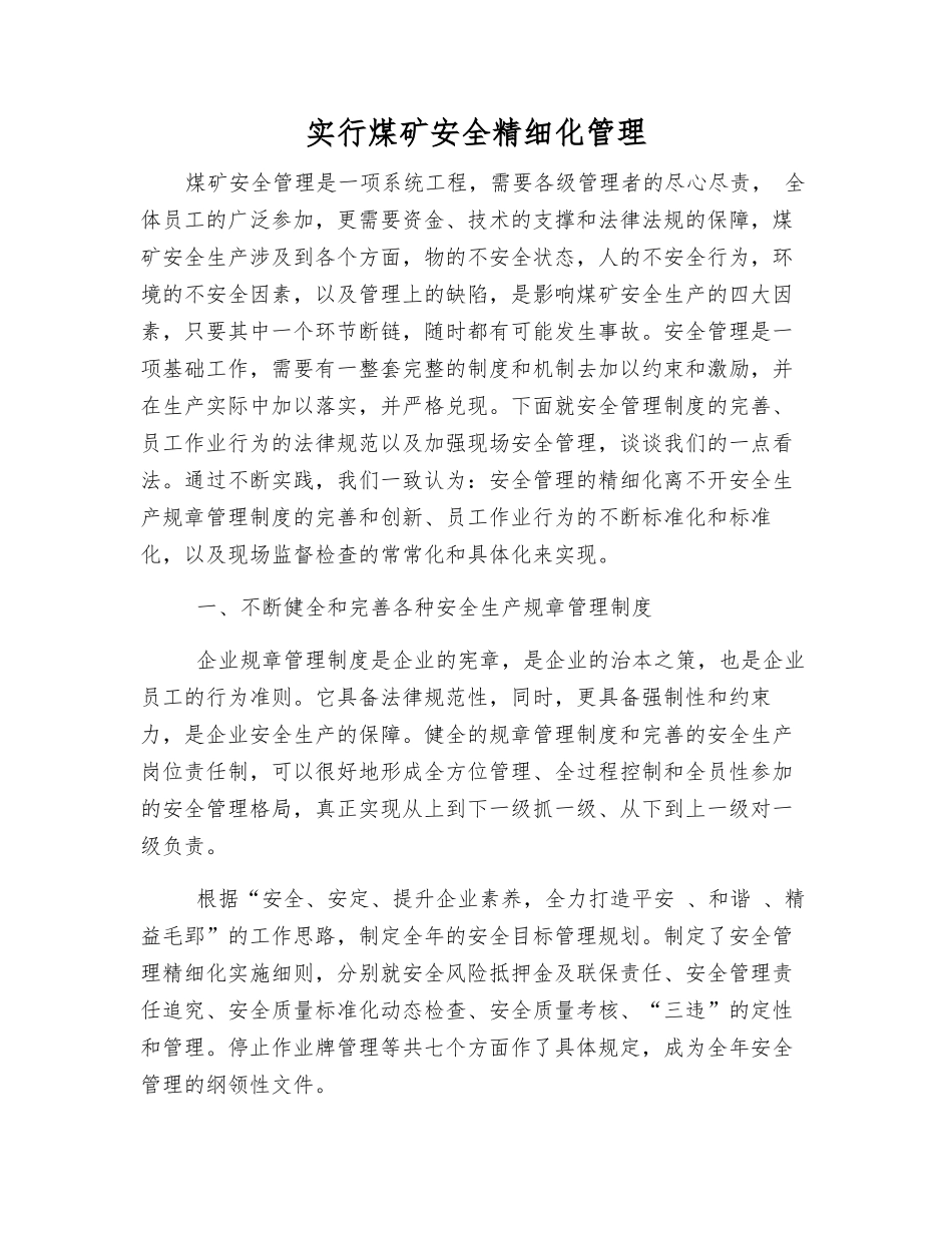 实行煤矿安全精细化管理_第1页