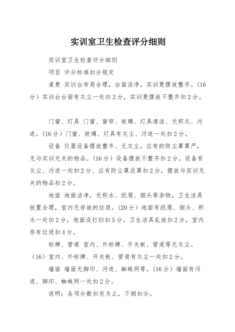 实训室卫生检查评分细则_第1页