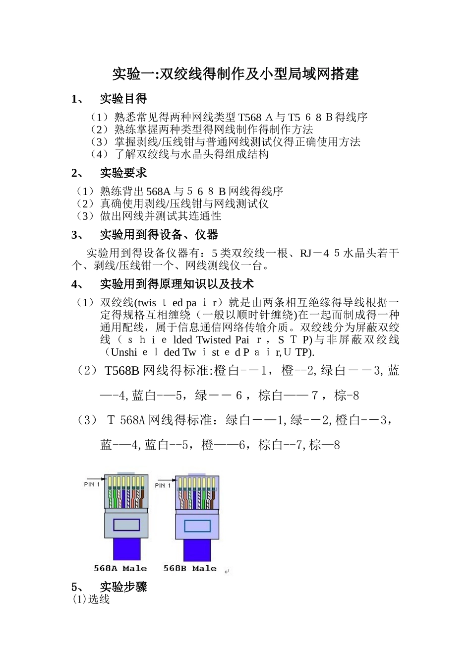 实验一：网线的制作实验报告_第1页