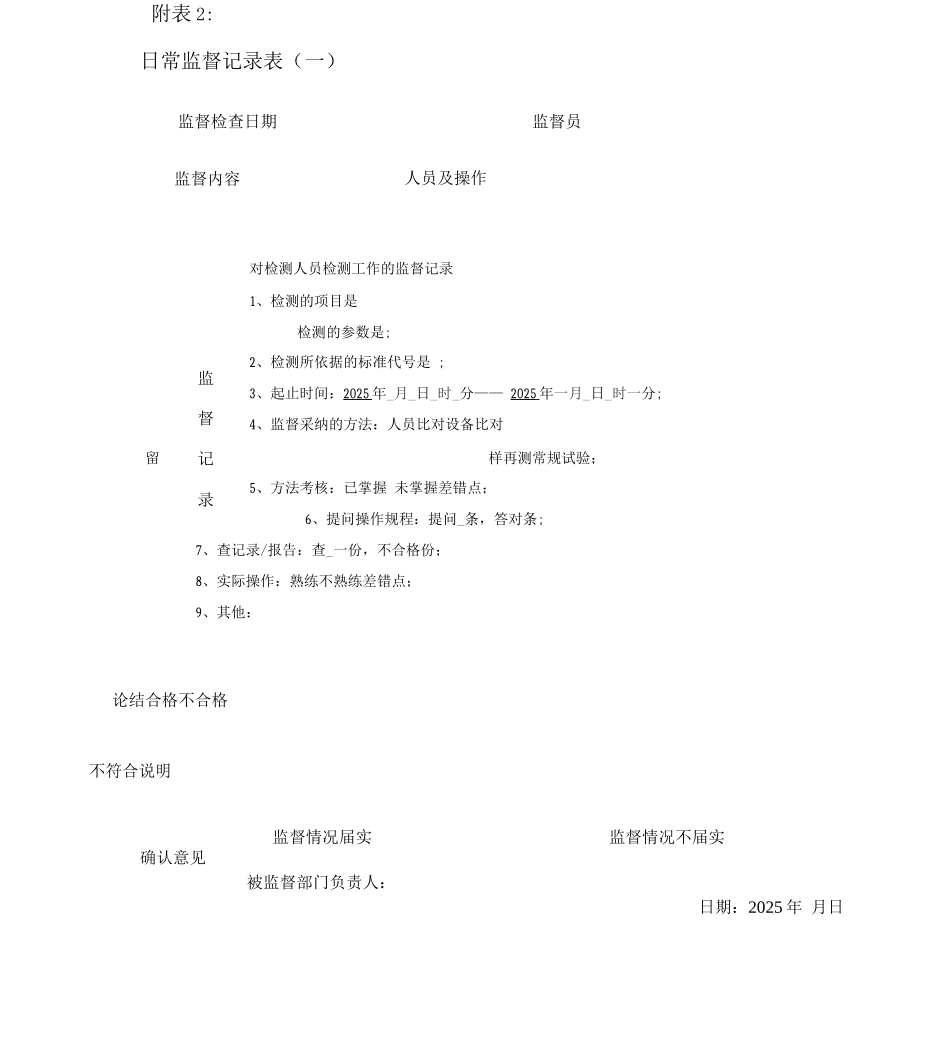 实验室质量监督记录文本填写模板_第1页