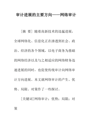 审计发展的主要方向——网络审计