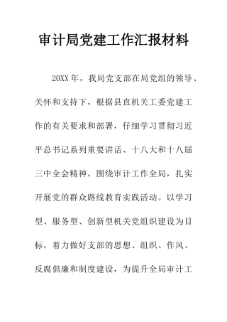 审计局党建工作汇报材料