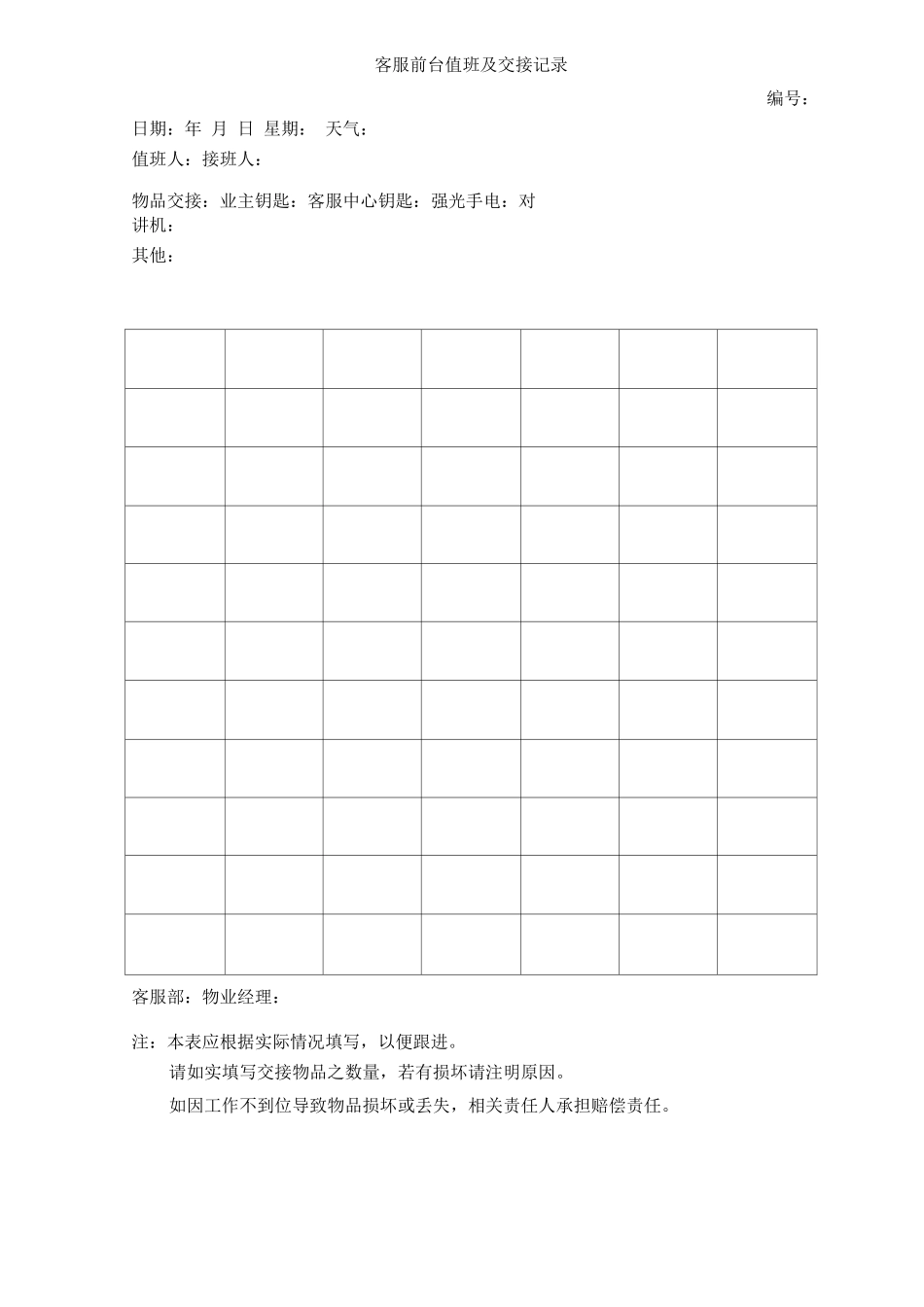 客服前台值班及交接记录_第1页