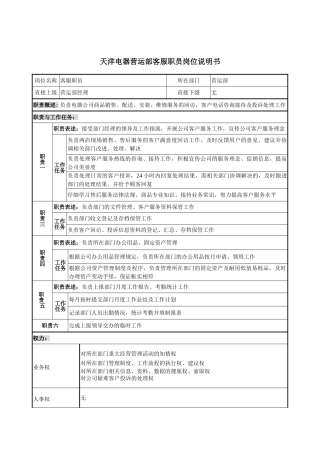 客服职员岗位说明书