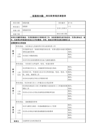 客服部内勤岗位职责