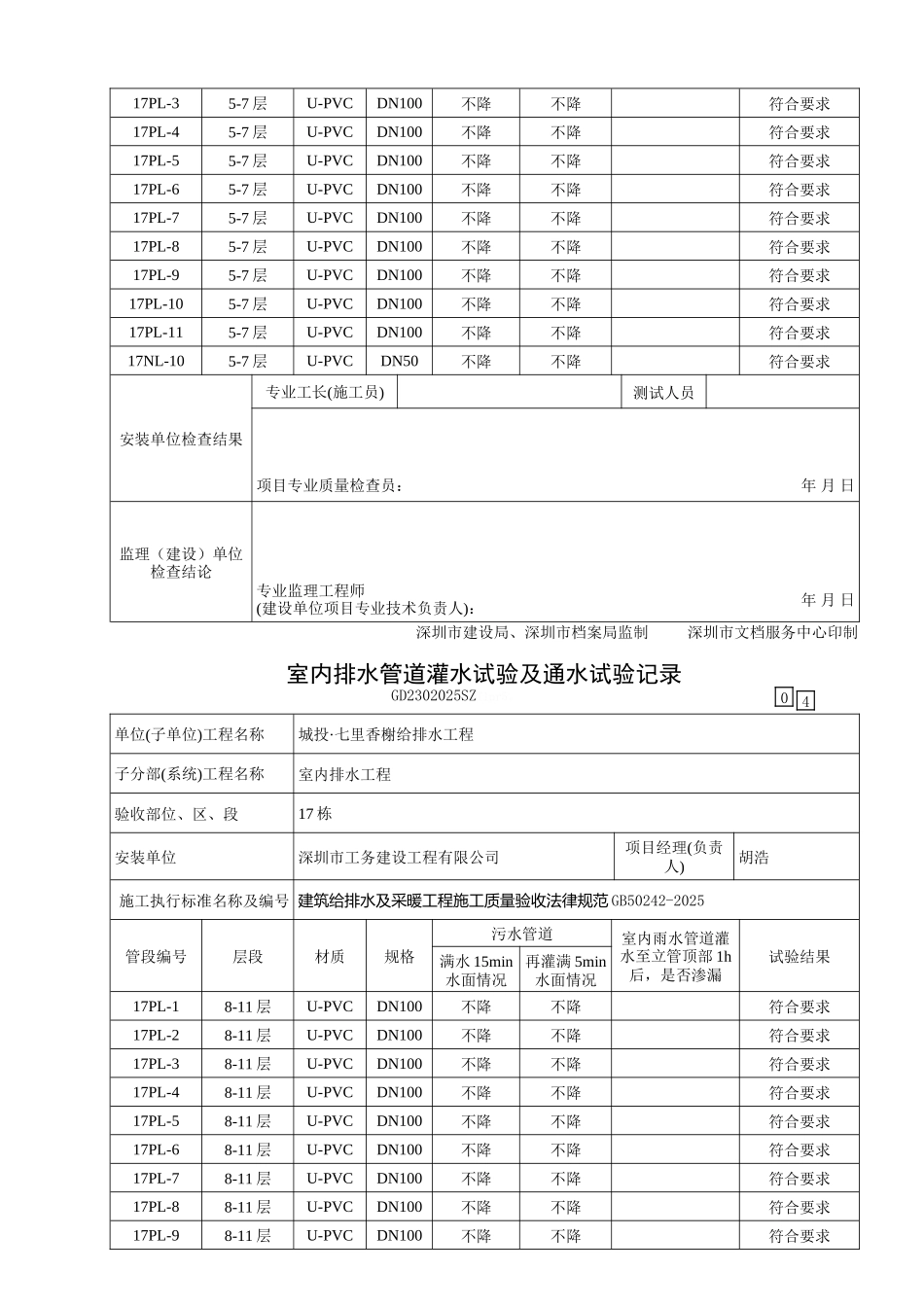 室内排水管道灌水试验及通水试验记录_第3页
