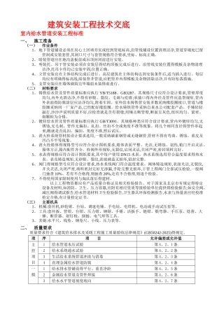 室内给水管道安装施工标准