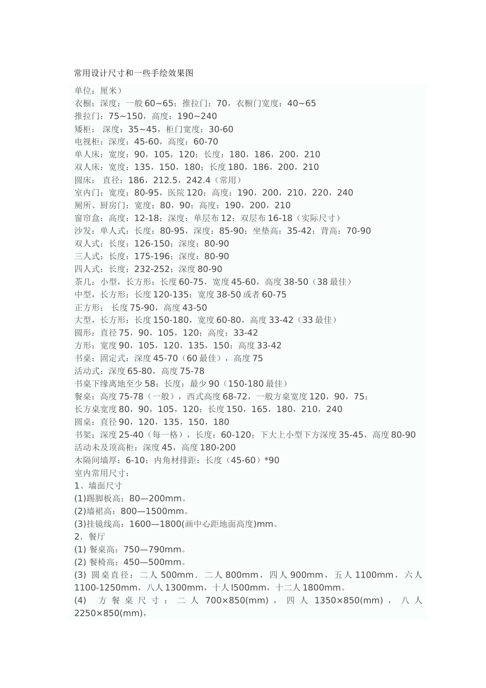 室内设计常见的尺寸_第1页