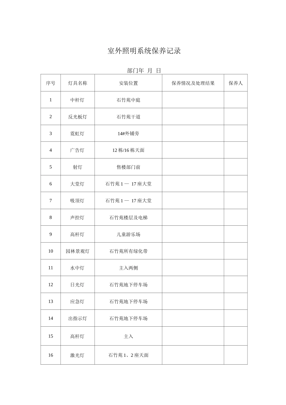 室外照明系统保养记录_第1页
