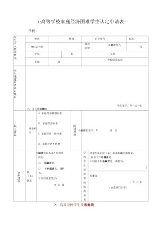 家庭经济困难认定表