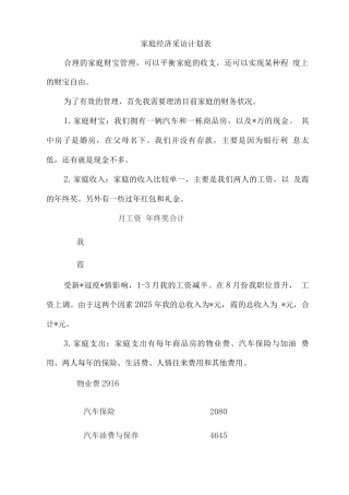 家庭经济采访计划表
