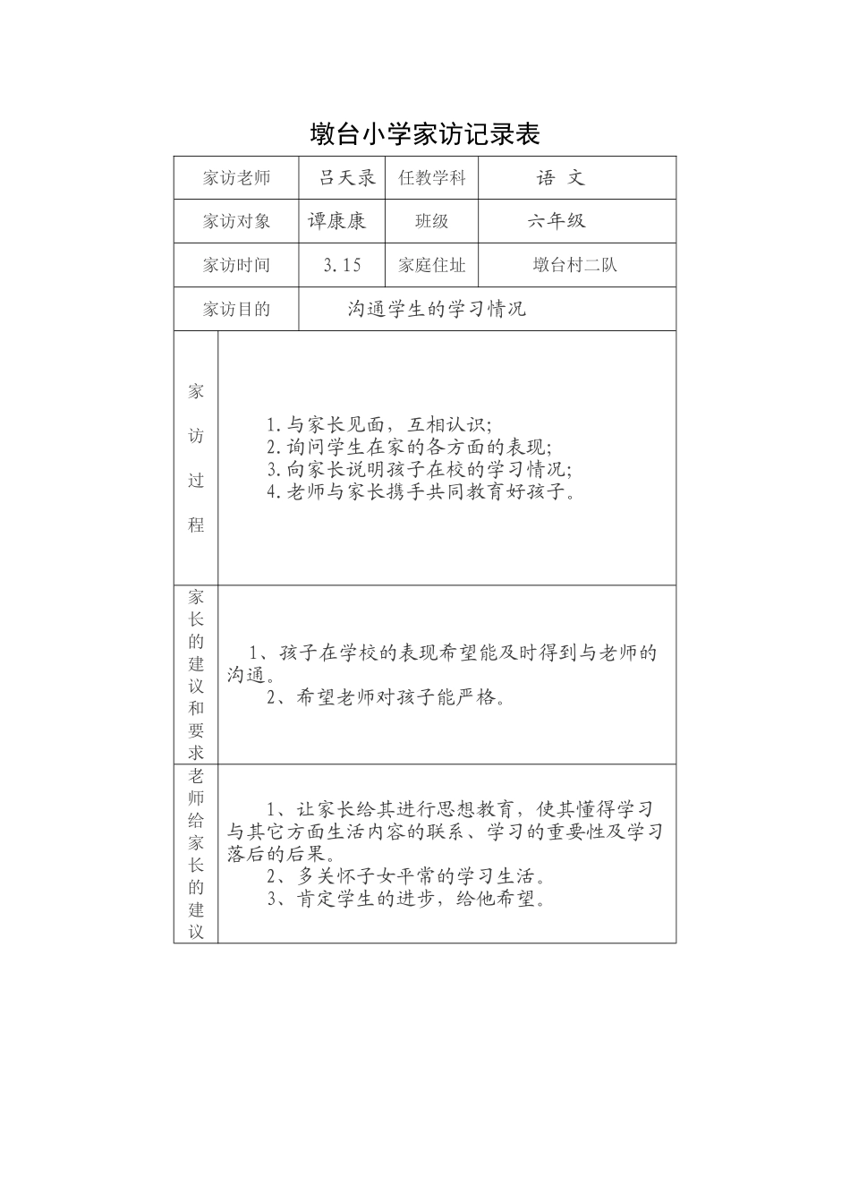 家访记录表完整优秀版_第1页