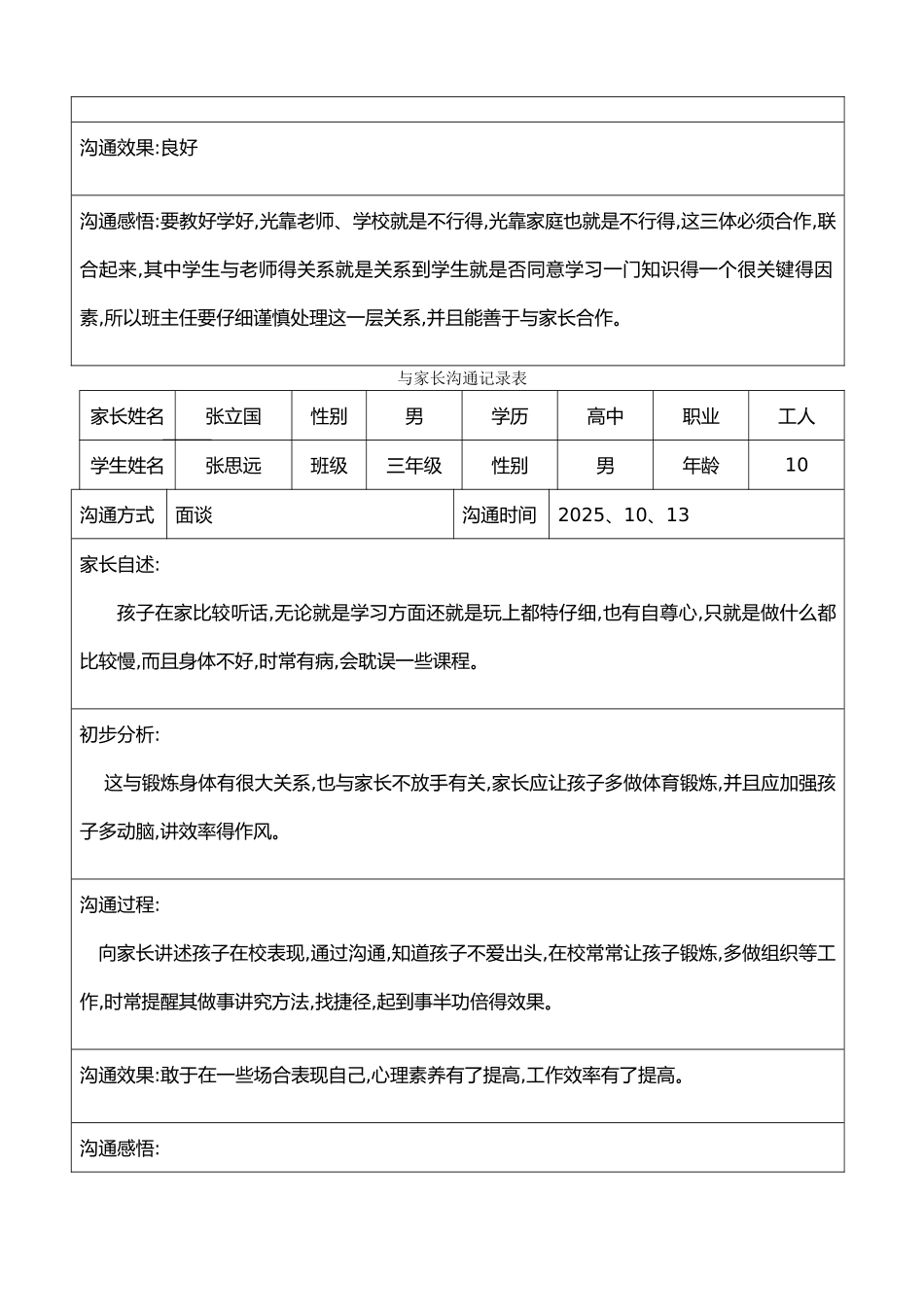 家长沟通记录表格_第2页