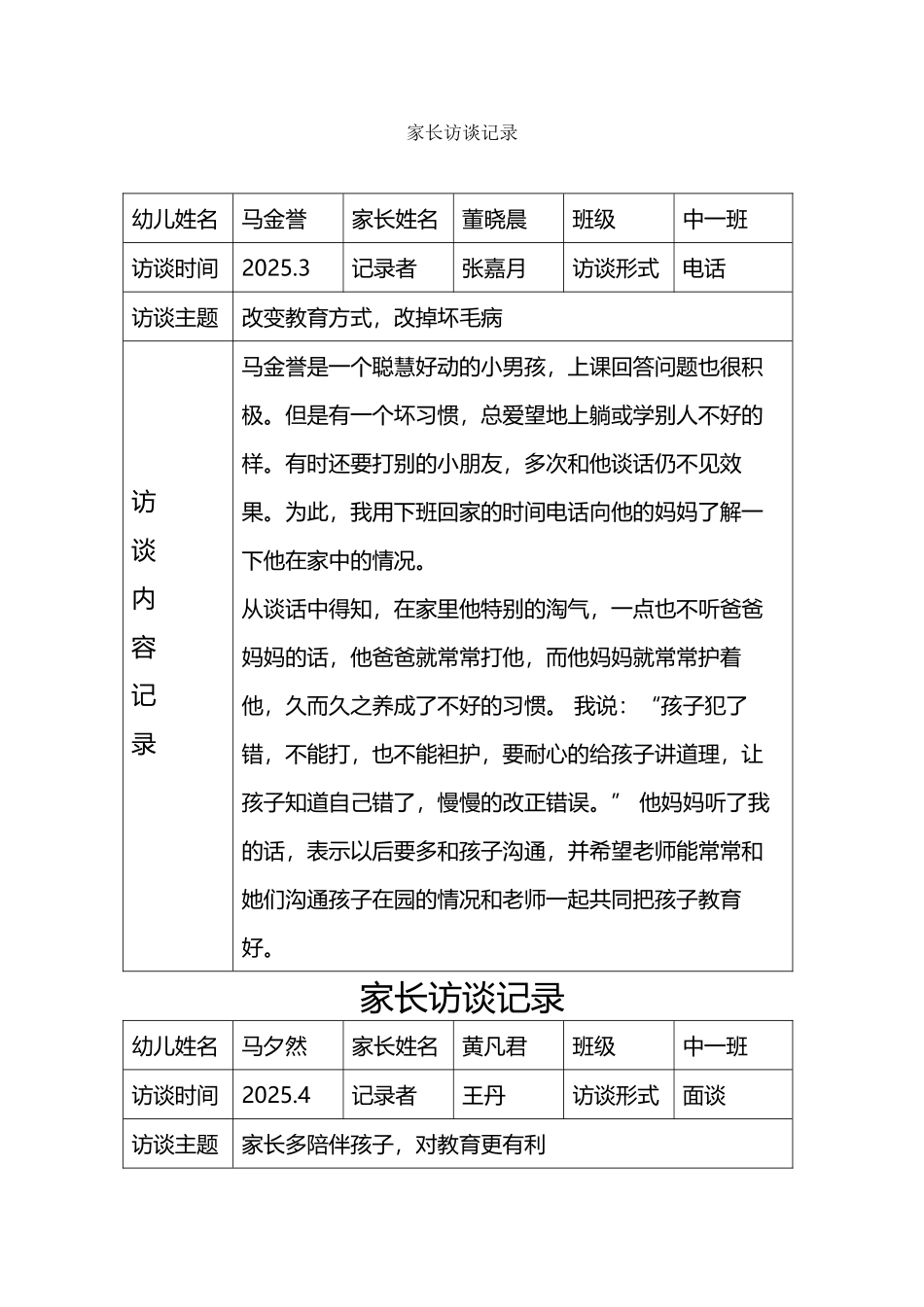 家长访谈记录表-家校访谈过程记录内容_第2页