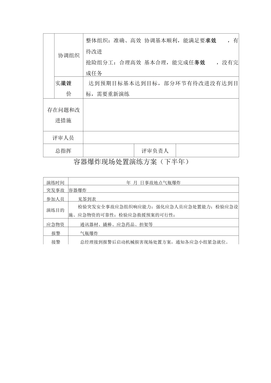 容器爆炸现场处置演练方案及评估表_第3页
