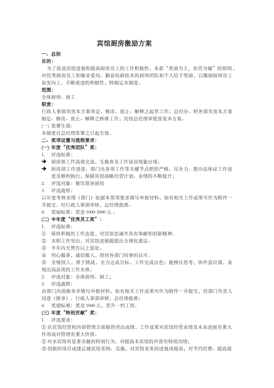 宾馆厨房激励方案-2025.6.6_第1页