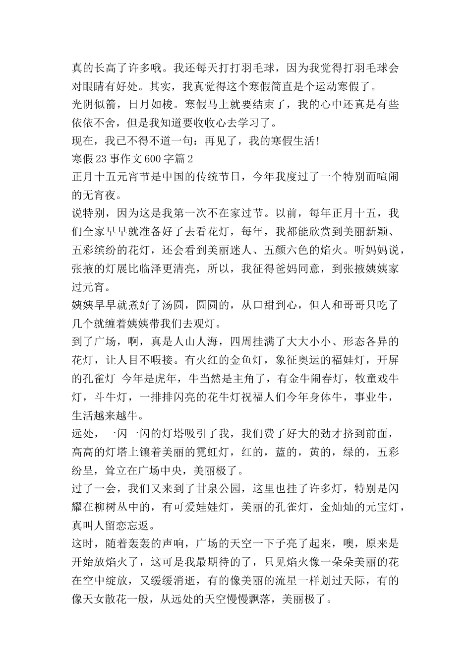 寒假23事作文600字优秀5篇_第2页
