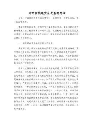对中国核电安全发展的思考
