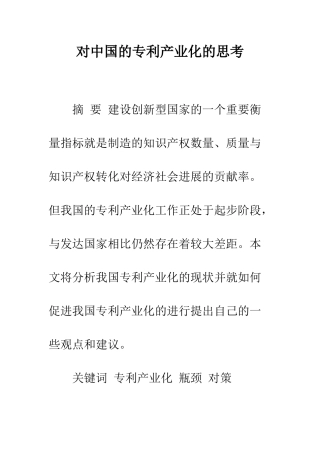对中国的专利产业化的思考