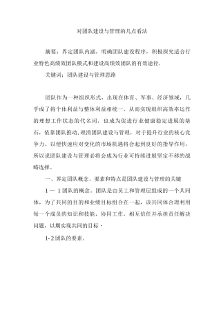对团队建设与管理的几点看法