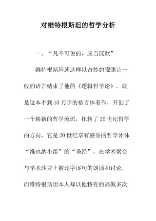 对维特根斯坦的哲学分析