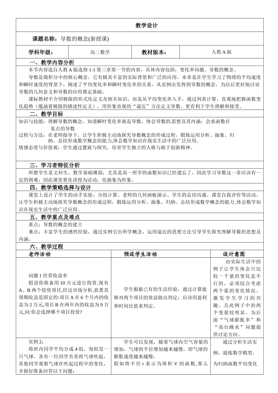 导数的概念教学设计_第1页