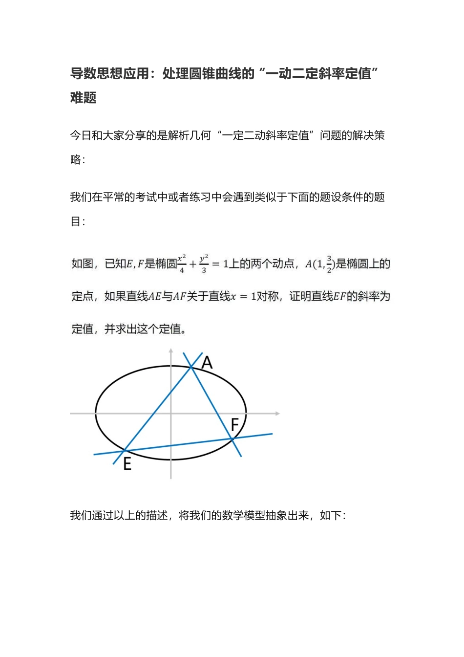 导数思想在圆锥曲线中的应用_第1页