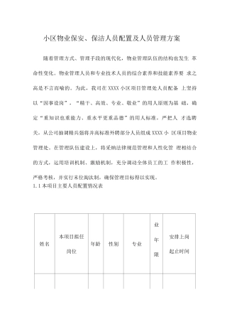 小区物业保安、保洁人员配置及人员管理方案