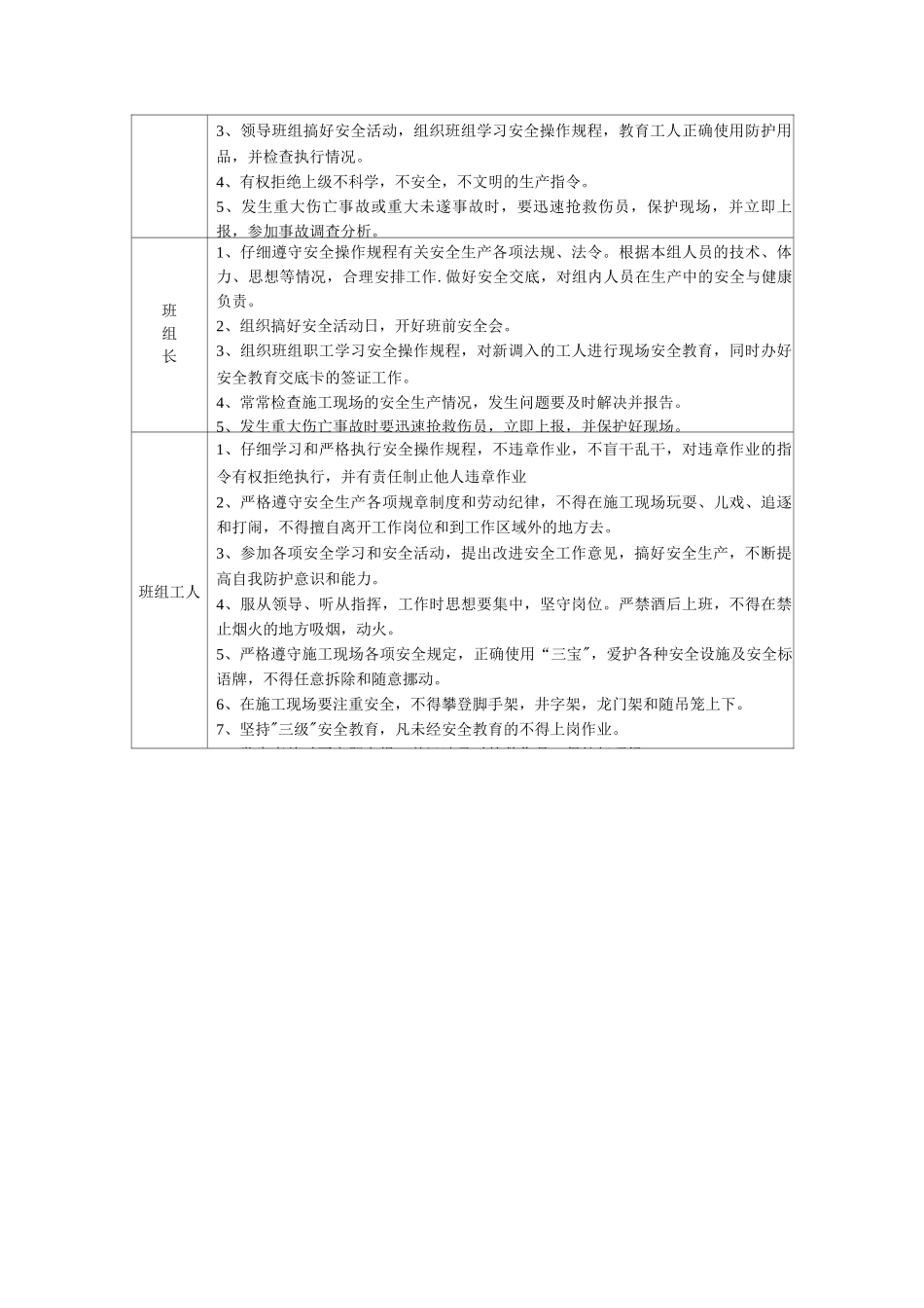 小型建筑工程项目部安全管理职责分工表_第2页