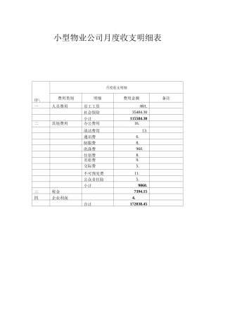 小型物业公司月度收支明细表