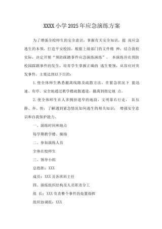 小学2025年应急演练方案